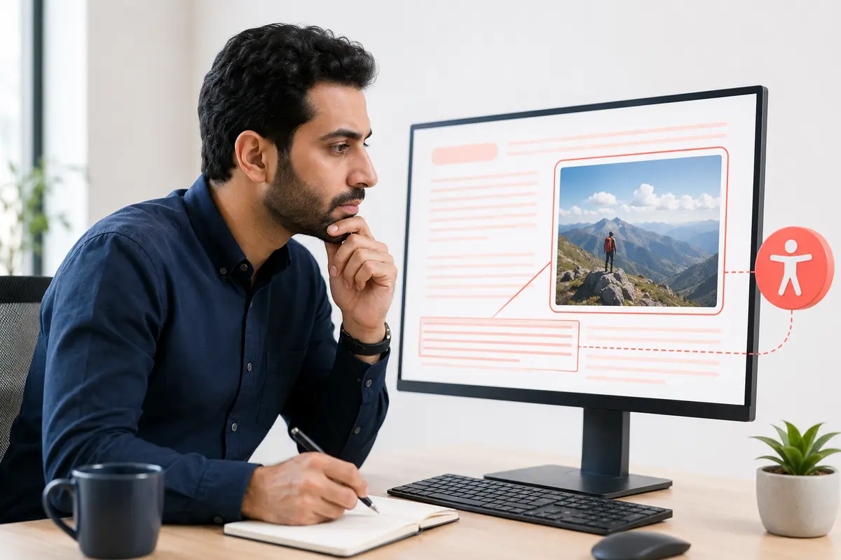 ویرایشگر محتوا در حال بررسی ارتباط تصویر با متن پیرامون و دسترسپذیری