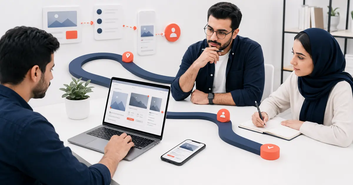 تیم تجربه کاربری در حال مشاهده انجام وظیفه روی سایت توسط یک کاربر